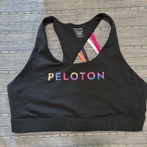 Peloton Black Racerback Sports Bra with Colorful Logo